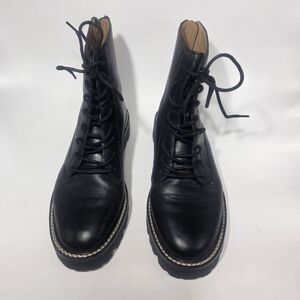 Madewell Black Leather Lace-Up Combat Boots Women’s Size 6 Lug Sole Zip Back